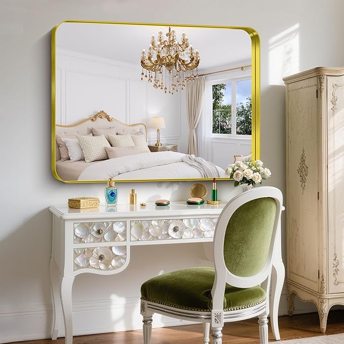 FORBATH 48x36 Inch Bathroom Mirror, Brushed Gold Deep Frame Wall Mirror - Image 4