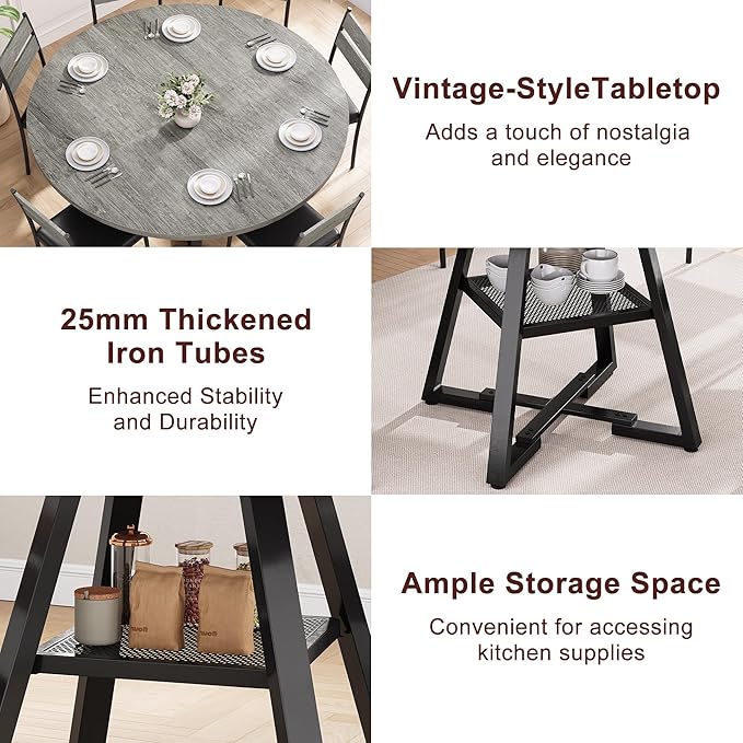 51" Round Dining Table for 6, Kitchen Dining Room Circle Dinner Pedestal Table - Image 6