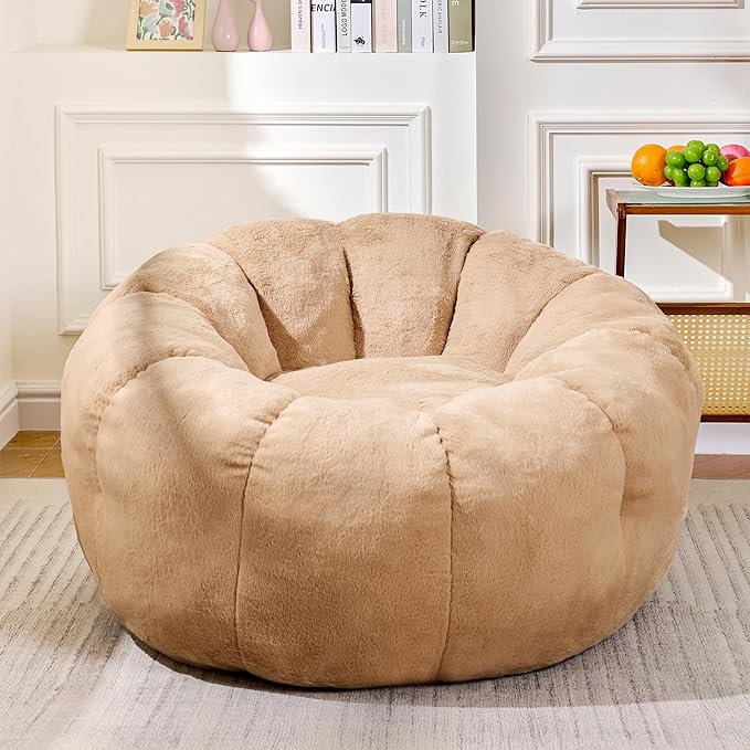Bean Bag Chair with Filler Included, Faux Fur Comfy Chair with Petal Arm Rest by LinkRomat