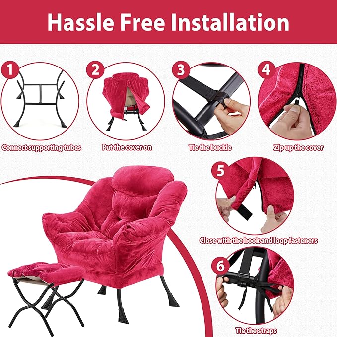 Lazy Chair with Folding Ottoman, Accent Chair Plush Upholstered with Metal - Image 6