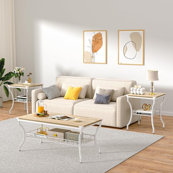 VECELO 3 Pieces Living Room Table Sets, Coffee and End Tables - Image 2