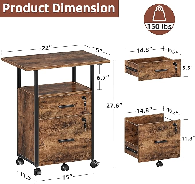 2 Wood Drawer Lockable File Cabinet - Image 3