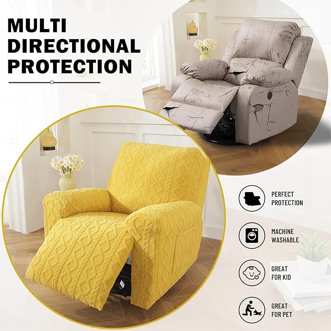 vctops 4 Pieces Geometric Jacquard Plush Recliner Slipcovers Soft Fuzzy Fluffy - Image 5