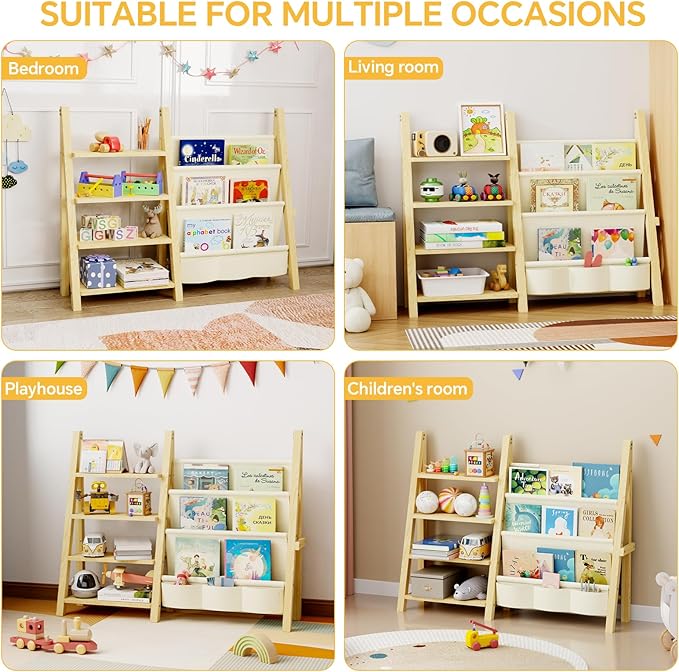 Toy Storage Organizer with Kids Bookshelf, Montessori Wooden Toy Organizer Book - Image 5