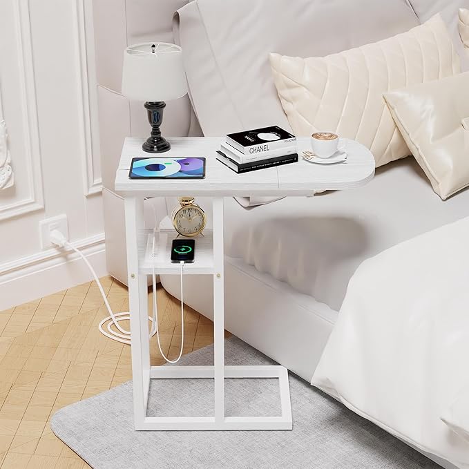 C Table End Table with Charging Station, Couch C Shaped Side Table - Image 2