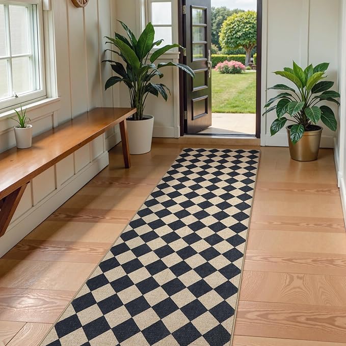 Lahome Checkered Outdoor Runner Rug, 2x8 Kitchen Runner Rugs - Image 6