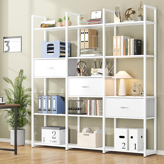73.6" Tall Bookshelf with 3 Drawers and 16 Storage Shelves, Industrial Bookcase - Image 9