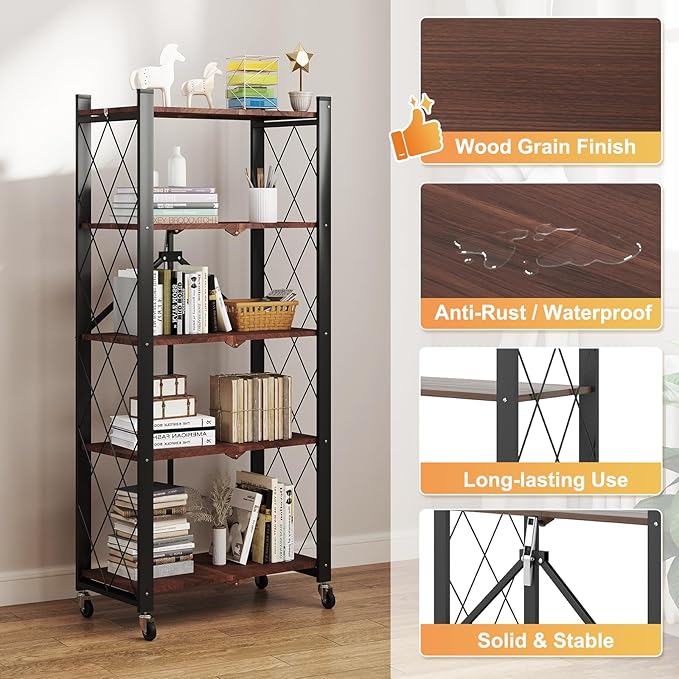 BAOYOUNI 5-Tier Vintage Industrial Bookshelf - Image 4