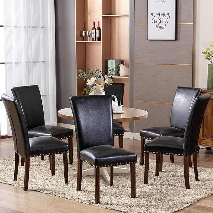 COLAMY Upholstered Parsons Dining Chairs Set of 4, PU Leather Dining Room - Image 2