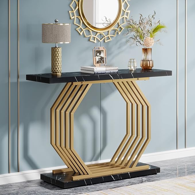 Tribesigns Gold Console Table, Faux Marble Entryway Table Narrow Sofa Table by Tribesigns