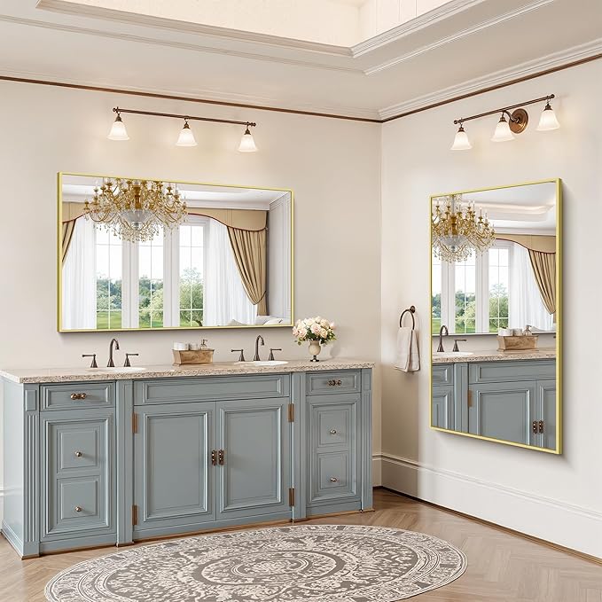 YIROMAN Bathroom Mirror 55"x36", Large Brushed Gold Bathroom Mirror - Image 2