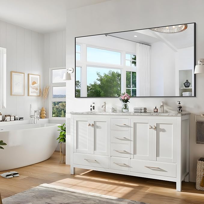 Black Bathroom Mirror for Wall, 30x50 Inch Rectangle Mirrors - Image 6