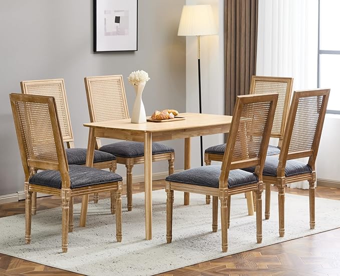 Merax Upholstered Solid Wood Dining Chairs Set of 6, French Country Style by Merax