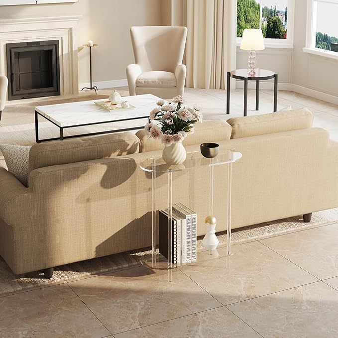 Acrylic Console Table, 2-Tier Oval Frame Sofa Table, 29.53" Small Modern - Image 4
