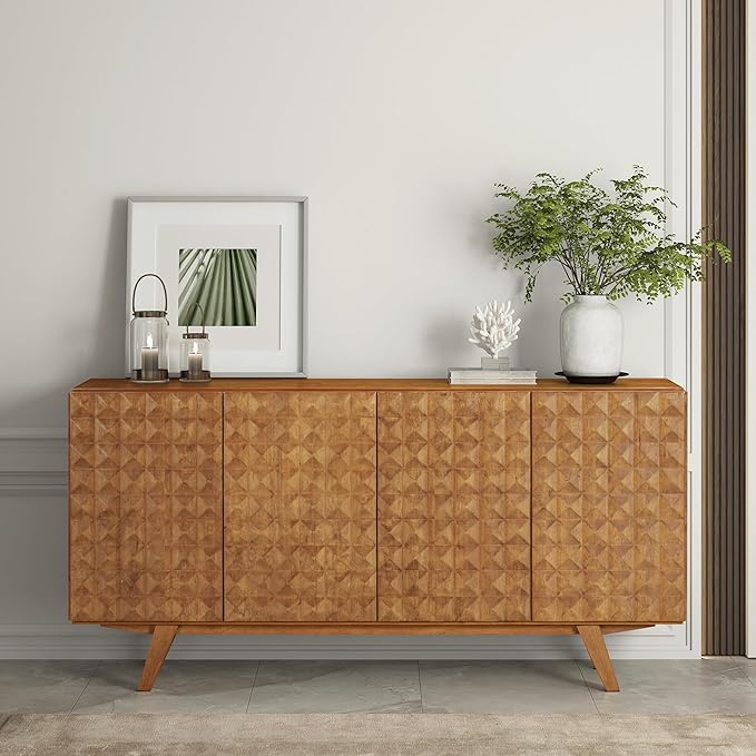 NTC Sapa Mid-Century Modern Solid Wood Sideboard – 4-Door Accent Buffet Cabinet by NTC