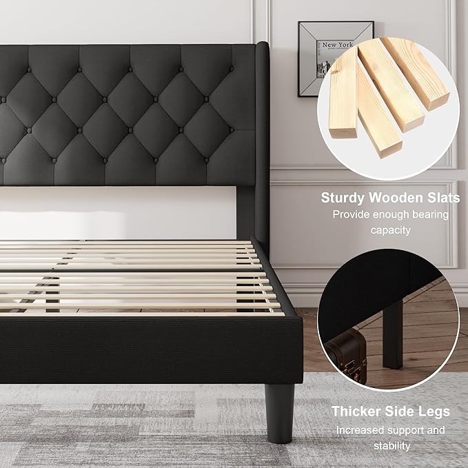 Feonase Queen Bed Frame with Upholstered Wingback Headboard, Platform Bed and - Image 5