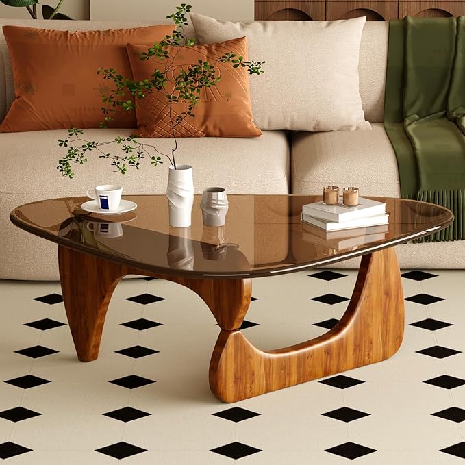 Glass Coffee Table for Living Room Mid Century Modern Triangle Center Table by JCAJCA