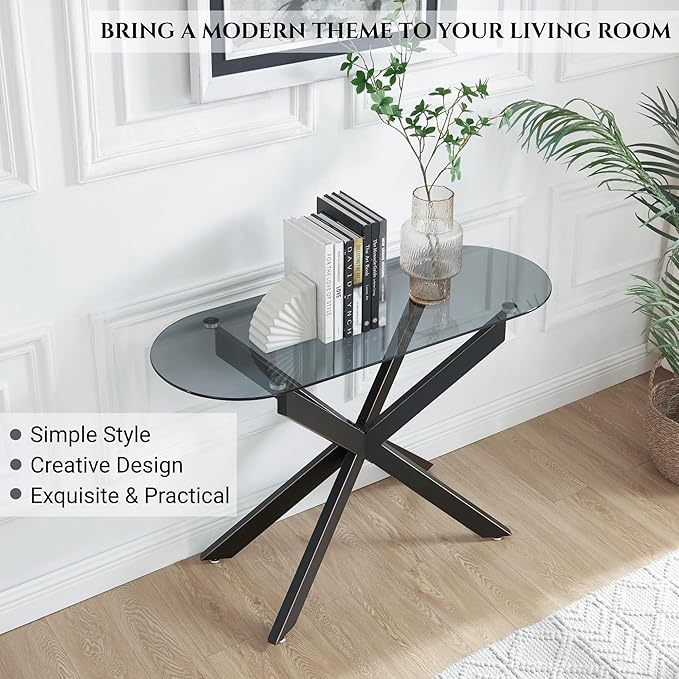 Modern Glass Oval Console Table, Entryway Hallway Narrow Sofa Table, Entrance - Image 5