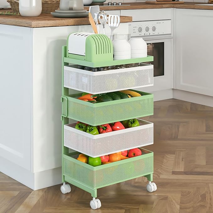 Fruit Basket for Kitchen No Assembly 4-Tier Rotating Storage Rack, Vegetable - Image 3