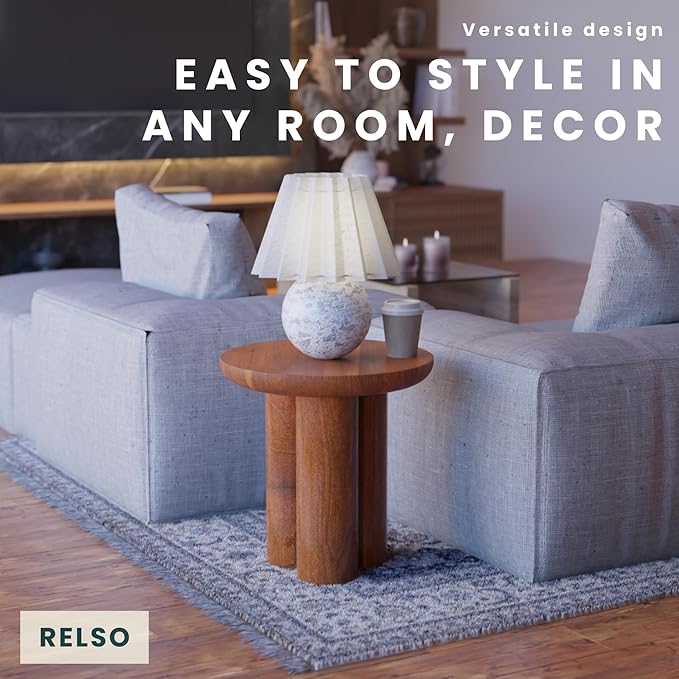 Relso Gaia Round End Table for Living Room and Farmhouse | Solid Mango Wood for - Image 6