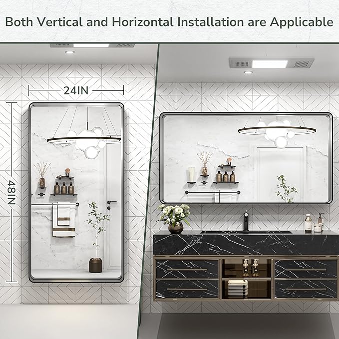 TokeShimi 48 x 24 Inch Wall Mirror Black Bathroom Vanity Mirror - Image 8
