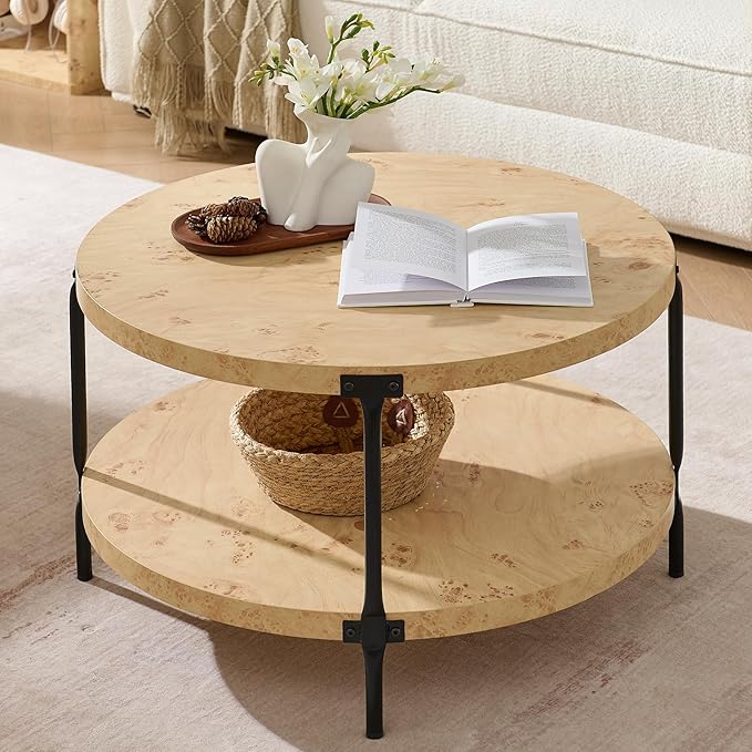 Round Boho Wood Coffee Table by Awescuti