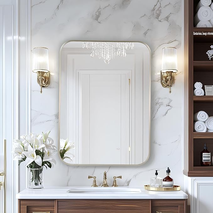 MZON 22x30Inch Brushed Nickel Bathroom Mirror, Rectangle Wall Mounted Mirror - Image 2