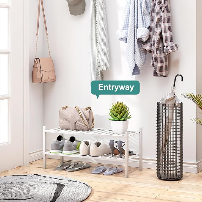 White Shoe Rack for Entryway, 2 Tier Shoe Organizer for Hallway Closet - Image 2