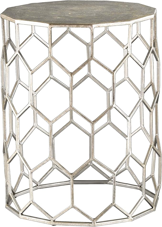 SEI Furniture Clarissa Metal Honeycomb Accent Table, Geometric Style Round - Image 6