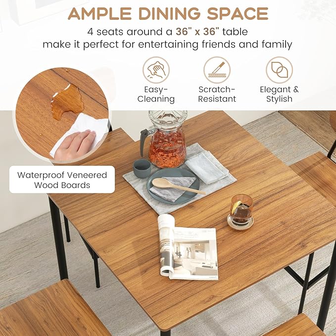 Tangkula Bar Height Table and Chairs, Counter-Height Dining Table Set, Pub - Image 5