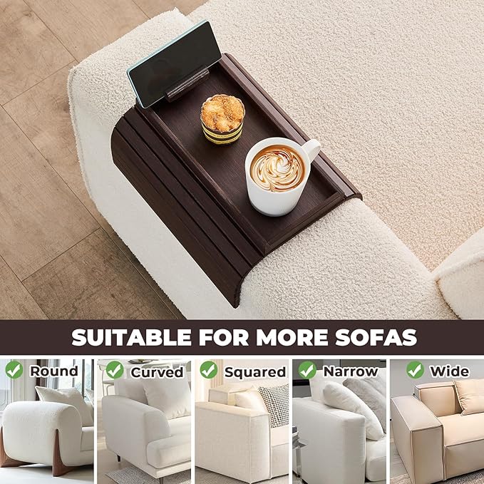 Bamboo Sofa Arm Tray, Anti Falling Couch Arm Tray Armrest Table - Image 7