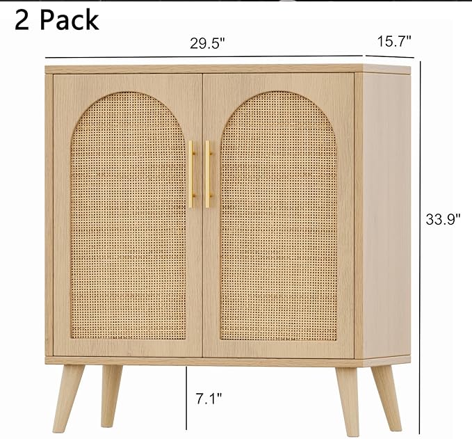 Rovaurx Set of 2 Rattan Storage Cabinet - Image 2