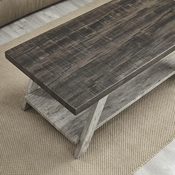 Roundhill Furniture Athens Contemporary Wood Shelf Coffee Table, Weathered - Image 3