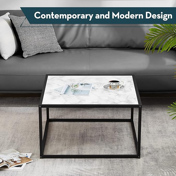 SAYGOER White Coffee Table, Small Square Coffee Table, Modern Center Table - Image 6