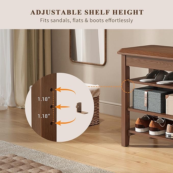 Shoe Rack for Front Door Entrance, Solid Wood Shoe Bench for Closet, Holds Up - Image 3
