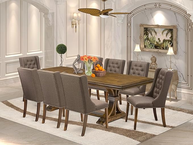 LEFO9-AWA-18-9-Piece Kitchen Table Set Includes a Breakfast Table and 8 Brown by LuxebyEastWestFurniture