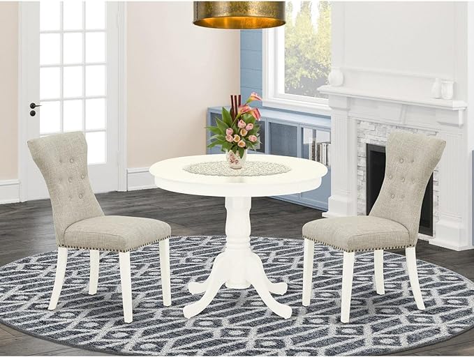 East West Furniture ANGA3-LWH-35 3 Piece Dining Room Furniture Set Contains a - Image 6