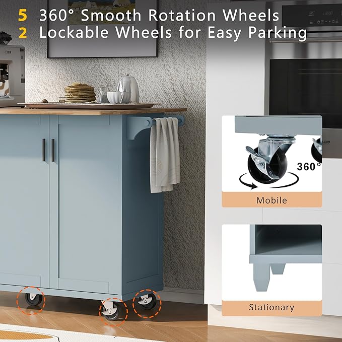 49" Kitchen Island with Foldable Counter Top, Kitchen Storage Cart W/Slide-Out - Image 4