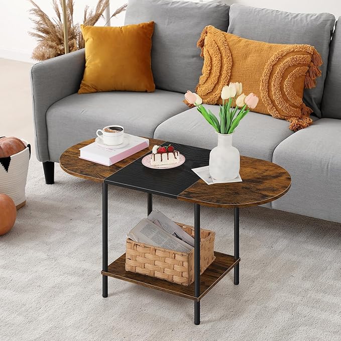 OYEAL Small Round Coffee Table for Living Room Farmhouse Oval Center Table - Image 6