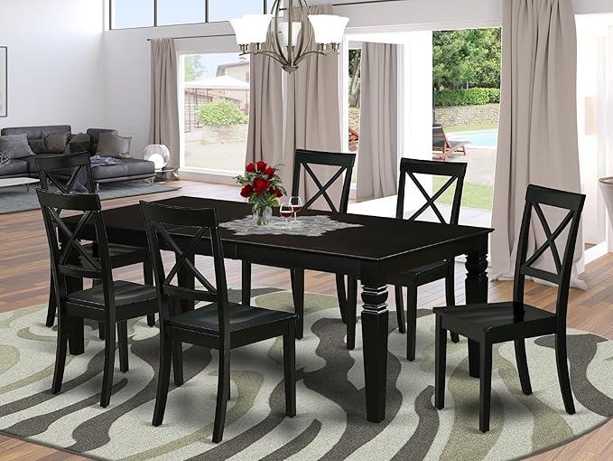 East West Furniture LGBO7-BLK-W 7 Piece Dining Set Consist of a Rectangle - Image 2