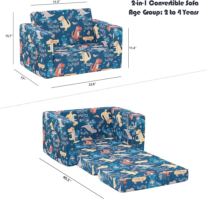 Ulax furniture Kids Sofa Couch, Children Flip-Out Chair 2-in-1 Toddler Chairs - Image 3