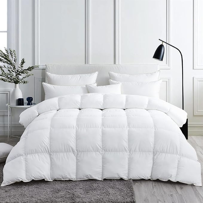 Luxurious White Solid Medium Weight, California King Size Goose Feathers Down by EgyptianBedding