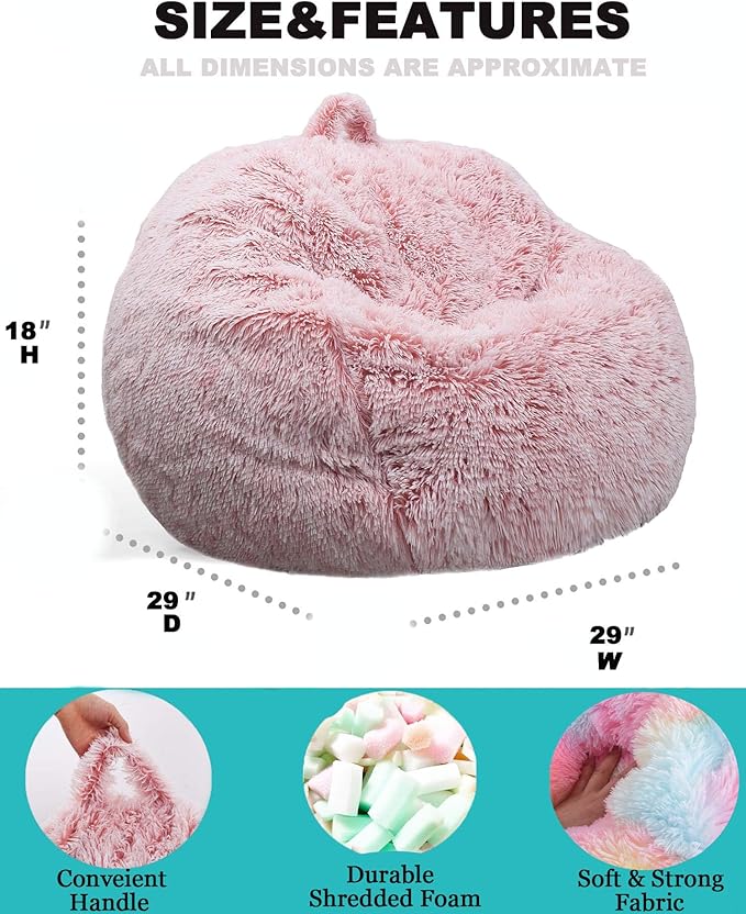 Fluffy Bean Bag Chair for Kids, 2.5FT Round Memory Foam Filled Bean Bag for - Image 3