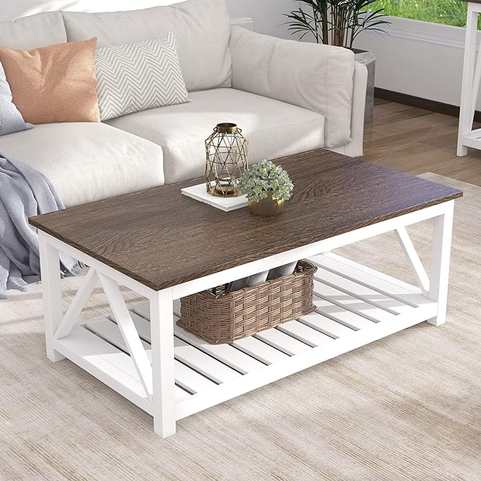 ChooChoo Farmhouse Coffee Table, Rustic Vintage Living Room Table - Image 4
