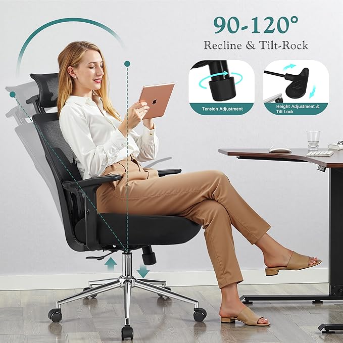 VECELO High Back Ergonomic Office Chair, Big and Tall Mesh Desk Chair - Image 4