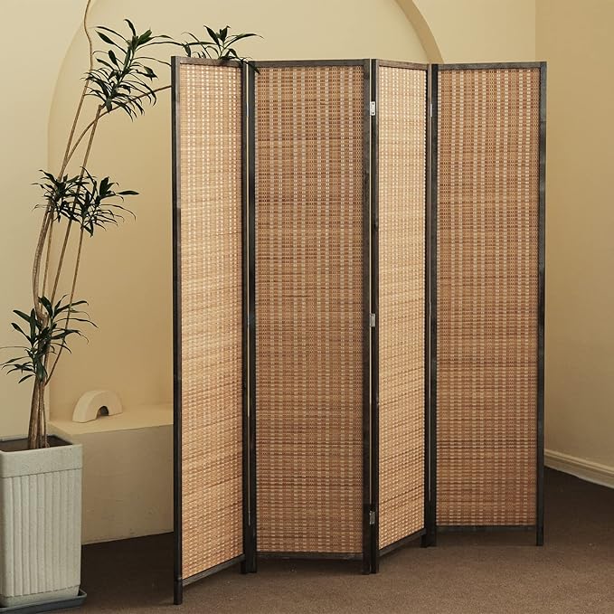 4 Panel Room Divider and Folding Screen Room Divider, Bamboo Room Divider Screen by Furnnylane