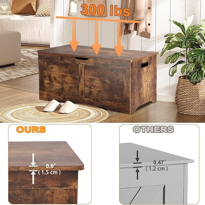 39.4" Storage Chest, Wooden Storage Bench, Lift Top Toy Chest - Image 5