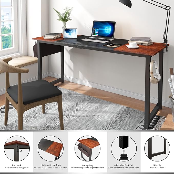 Decoholic 63 Inch Home Office Computer Two-Color Panel Desk - Image 5