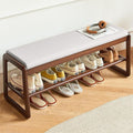 Solid Wood Shoe Bench, 2-Tier Wooden Storage Entryway Bench, Mid-Century Modern by AutoHenair