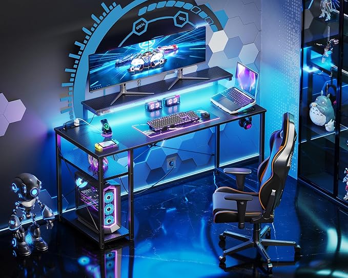 MOTPK 48 Inch Gaming Desk with Storage & Led Lights, Computer Desk with Power - Image 2